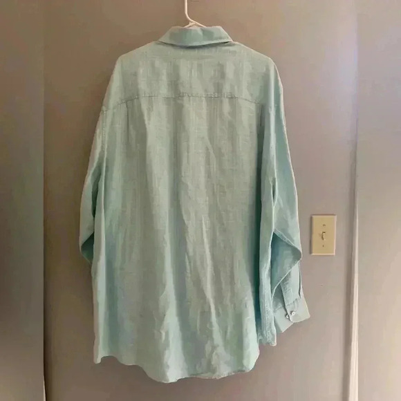 Men’s Caribbean Light Blue Linen Long Sleeve Button Down Collared Shirt Size 2XT - Picture 6 of 6